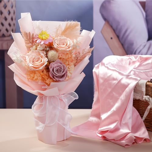 Lovenfold Preserved Flowers Bouquets for Delivery, Champagne Rose Bouquets that Last 1-3 Years, Birthday Gifts for Women M...