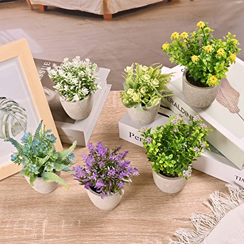 LUEUR Set of 6 Potted Artificial Flowers Arrangement, Fake Flowers with Vases Faux Flowers in Pot for Centerpiece Table De...