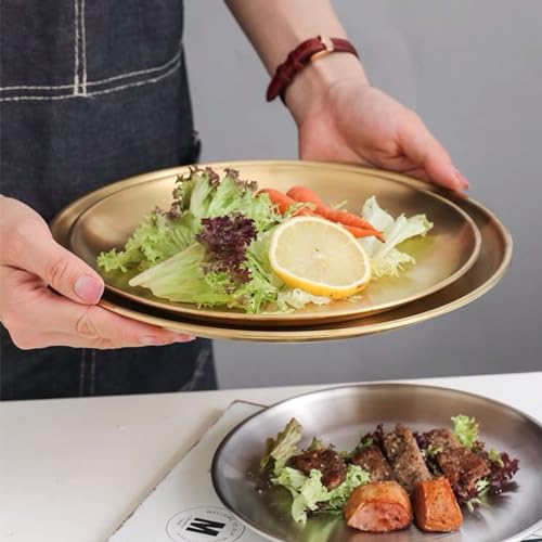 WANBY Stainless Steel Plates Gold Metal Dinner Plates Unbreakable Dinner Dishes Set for Kitchen Home Camping Outdoor Party...