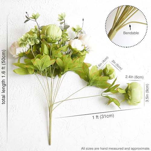 FiveSeasonStuff Artificial Peony Bouquets, 2 Cream Beige & Moss Green Silk Flower Bundles for Wedding Centerpieces & Home ...