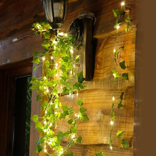 KASZOO 2 Pack 6.56 Ft Vines with Fairy Lights Battery Operated, 40 LEDs Artificial Garland Plant Vine Fairy Light, Hanging...