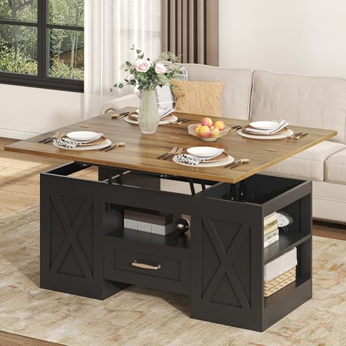 kepptory 39.4'' Lift Top Coffee Table with Storage, 4 in 1 Multi-Function Convertible Coffee Tables for Living Room, Farmh...