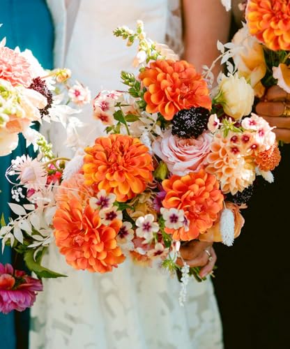 IPOPU 5 Pcs Orange Artificial Dahlia with Stem 27” Silk Dahlia Fake Flower Decor for Tall Vase Living Room Bathroom Weddin...