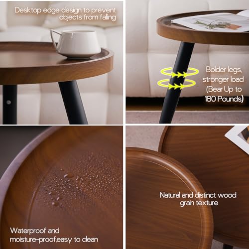 Semjar 2-Piece Walnut Coffee Table,Durable Mid Century Small Round Coffee Tables for Living Room,Easy Assembly Modern Nest...
