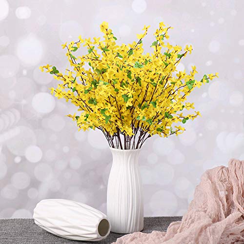 HO2NLE 6 PCS 25.5" Fake Flowers Yellow Flower Silk Artificial Forsythia Branches Long Stem Spring Flowers Artificial for D...
