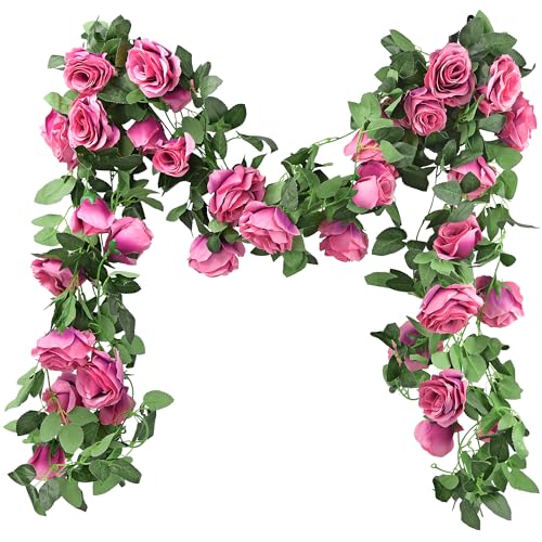 FiveSeasonStuff 29 Ft 4 Pack Rose Silk Flower Garland Artificial Flowers Decoration Hanging Floral Décor for Wedding Baby ...