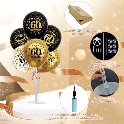 TONIFUL 4 Set Black Gold Balloon Stand Kit for Birthday Decorations for 60th,Balloon Centerpieces for Table Party Decorati...