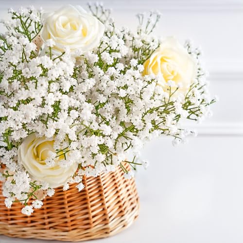 Artflower Babys Breath Artificial Flowers, 12Pcs Baby Breath Flowers Artificial Bulk, Fake White Gypsophila Babies Breath ...