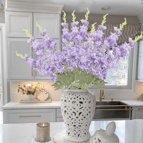 GhuaH 4Pcs Purple Delphinium Artificial Flowers 33.5" Silk Flowers Bulk Larkspur Artificial Flower Long Stem Fake Delphini...