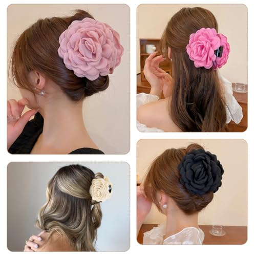 4 PCS Rose Flower Claws Clips Large Hawaiian Rose Hair Clips Floral Hair Clip Roses Hair Claw Hairpin Fabric Silk Hawaiian...