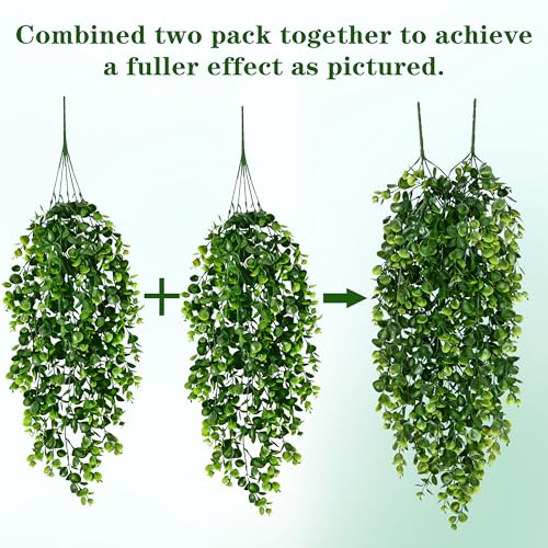 Waipfaru 4Pcs Fake Hanging Plants 2.7ft Fake Plants Eucalyptus Leaves UV Resistant Fake Vines Ivy Artificial Plants Outdoo...