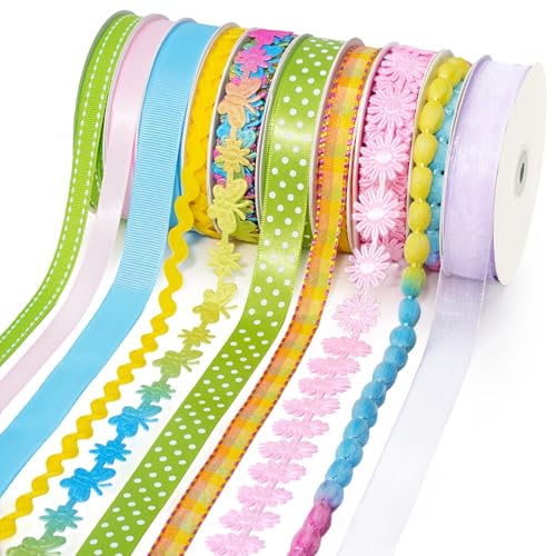 LaRibbons Pastel Ribbons for Crafts 10 Rolls Assorted Ribbon for Gift Wrapping, Hair Bows, DIY Crafts, Home Decor 46 Yards