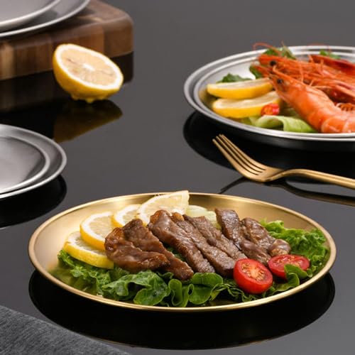 WANBY Stainless Steel Plates Gold Metal Dinner Plates Unbreakable Dinner Dishes Set for Kitchen Home Camping Outdoor Party...