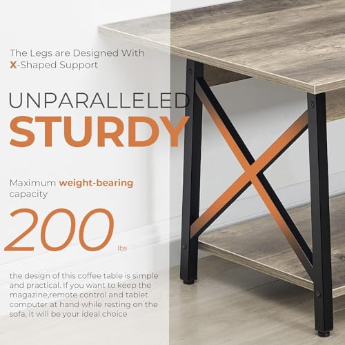 GreenForest Coffee Table with Storage, 39inch Modern 2-Tier Coffee Tables for Living Room, X-Frame Design Farmhouse Coffee...