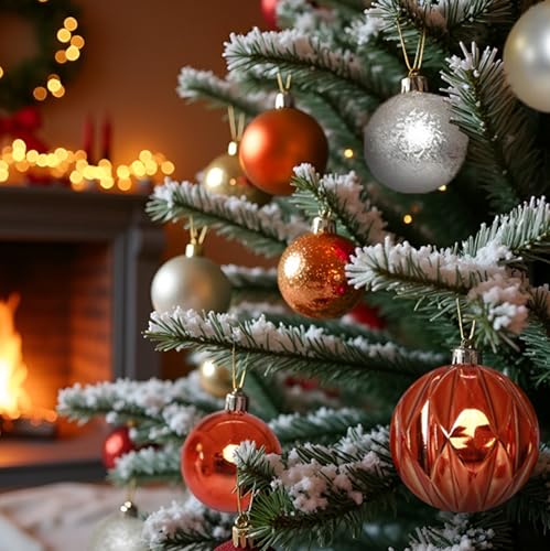 HipTree 30ct Christmas Fall Ornaments Tree Decorations Set-2.36 Inch Copper Shatterproof Decorative Hanging Ball Ornament ...