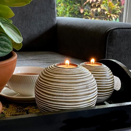 Tuva Orb Candle Holders (Gift Boxed Set of 2), Table Centerpieces for Dining or Living Room, Spa, Bathroom, Kitchen Counte...