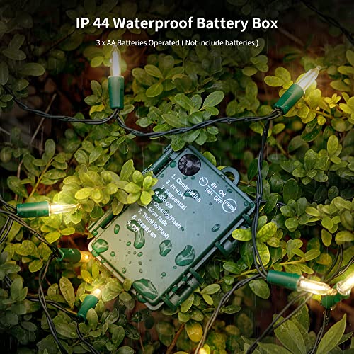 WATERGLIDE 50 LED Outdoor Christmas Lights, 16 FT Battery Operated Mini String Lights with 8 Modes & Timer, Xmas Tree Ligh...