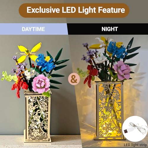 Wooden Carved Lego Flower Vase with Hollow Design -Artistic Display Stand for Lego Flowers, Perfect Vase for Lego Bouquet,...