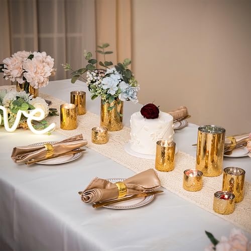 CHILL RECIPE Gold Cylinder Vases Glass Candle Holders Bulk, Mercury Hurricane Candle Holder Small Flower Vases for Centerp...
