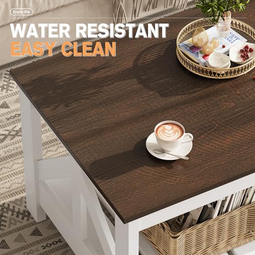 YESHOMY Farmhouse Coffee Table, Coffee Tables for Living Room, Farmhouse Square Coffee Table with Storage, Couch Table, Sm...