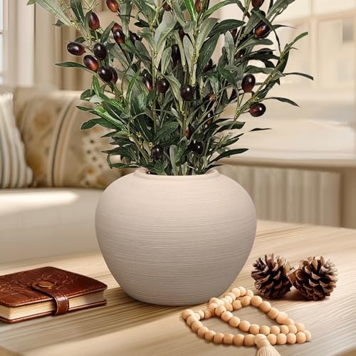 Ceramic Flower Vase Round Textured Vase,Farmhouse Vase Terracotta Rustic Vases for Home Decor for Living Room,Dining Table...