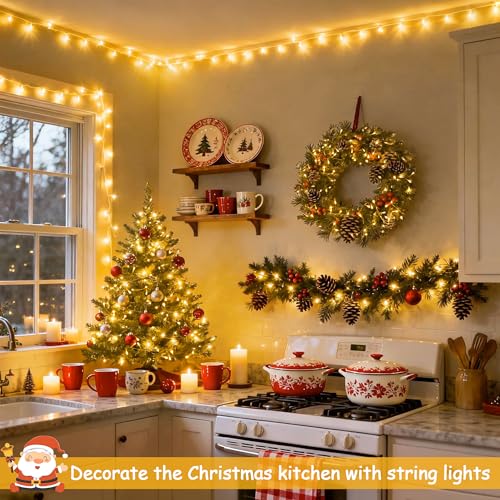JMEXSUSS 100 LED String Lights Indoor Bedroom, 8 Modes Warm White Christmas Lights Plug in, 33ft Connectable Room Fairy Tw...