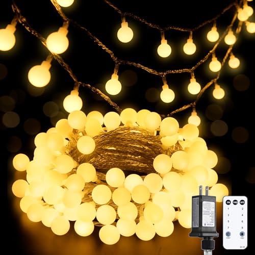 JMEXSUSS 100 LED Connectable Globe String Lights Indoor Bedroom, 33ft Warm White Christmas Lights Plug in with Remote, 8 M...