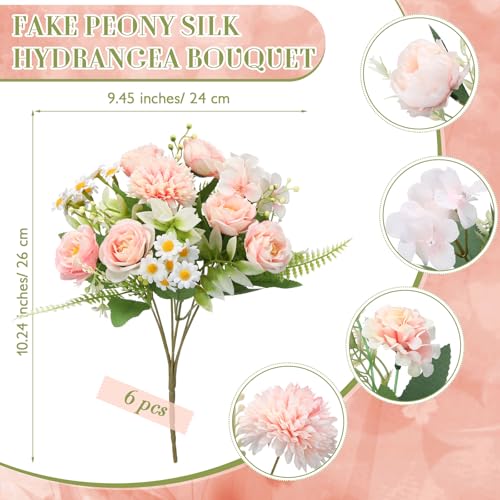 Tigeen 6 Bundles Artificial Bouquet Flowers Artificial Peonies Faux Roses Silk Flowers Hydrangea Bouquet for Wedding Table...
