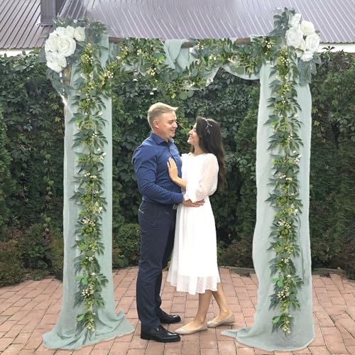 Artgar Eucalyptus Garland with Lights - 6 Ft Greenery Garland - Artificial Silver Dollar Olive Garlands, Spring/Summer Gre...