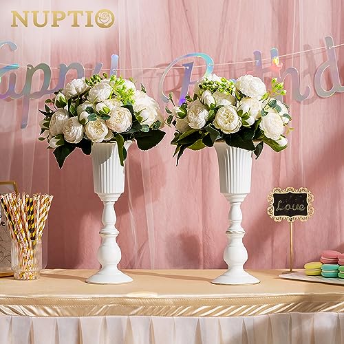 Nuptio 2 Pcs Metal Flower Vase White Table Decorative Centerpiece, Elegant Wedding Centerpieces Vase for Party Anniversary...
