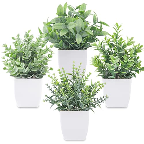 Der Rose 4 Pack Fake Plants Mini Artificial Greenery Potted Plants for Home Decor Indoor Office Table Room Farmhouse Bathr...