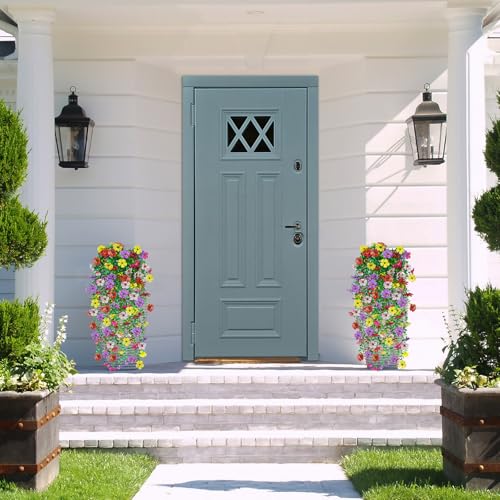 IDEVRE Artificial Hanging Flowers 4 Bundles UV Resistant Fake Flowers for Outdoor Decor Realistic Silk Flower Faux Plants ...