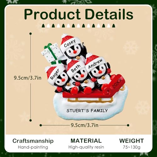 iDIY Personalized Family Christmas Ornaments - Family of 2/3/4/5/6/7/8 Penguin Ornaments for Christmas Tree - Custom Resin...