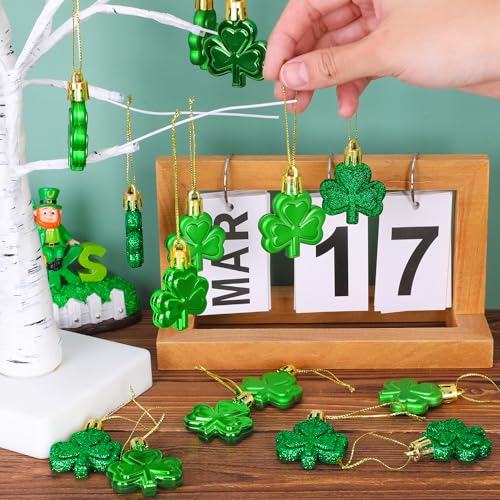 24 PCS St Patricks Day Decorations, Shamrocks Tree Ornaments, 3 Styles Good Luck Clover Hanging Baubles for Tree, Shamrock...