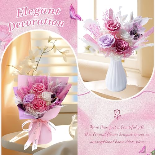 Cooeach Preserved Flowers for Delivery Prime Pink Flowers Bouquet Lasting 1-3 Years, Birthday Gifts for Women Mom Grandma ...