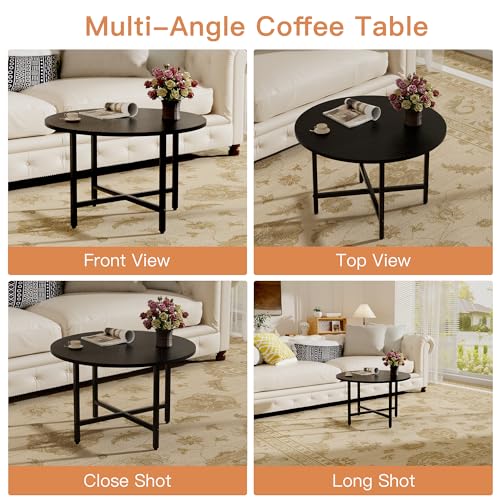 FAMIDGE Coffee Table, 23.6" Coffee Tables for Living Room, Round Coffee Table with Metal Frame, Floor Table for Sitting on...