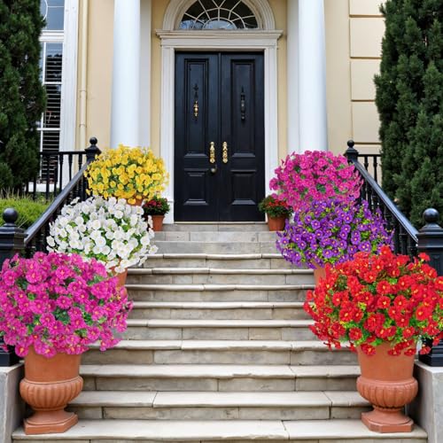 Ouddy Decor 24 Bundles Artificial Flowers for Outdoors Decoration Fake Silk Morning Glory Flowers Faux Eucalyptus Plants U...