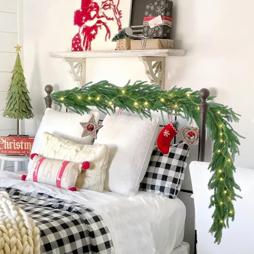 Hananona 2 Pcs 6 Ft Artificial Norfolk Pine Garlands, Real Touch Winter Pine Garland, Green Artificial Greenery Garland fo...