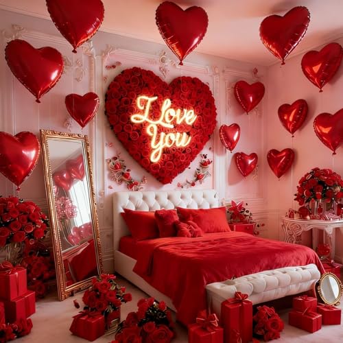 Red Heart Balloons, 12 Pcs 18 inch Heart Shaped Balloons, Large Valentines Balloon, Love Foil Balloon for Valentines Day W...