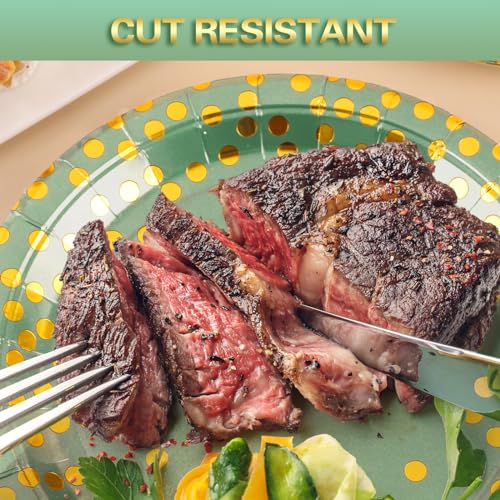 Boocikey 100 Pcs Sage Plates and Napkins Party Supplies,Sage Green Party Plates with Golden Dot for Birthday Baby Shower B...