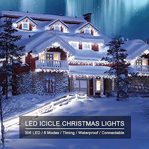 Icicle Christmas Lights Outdoor, 40Ft 432 LED Waterproof White Icicle Lights for Outside, 8 Lighting Modes Connectable Str...