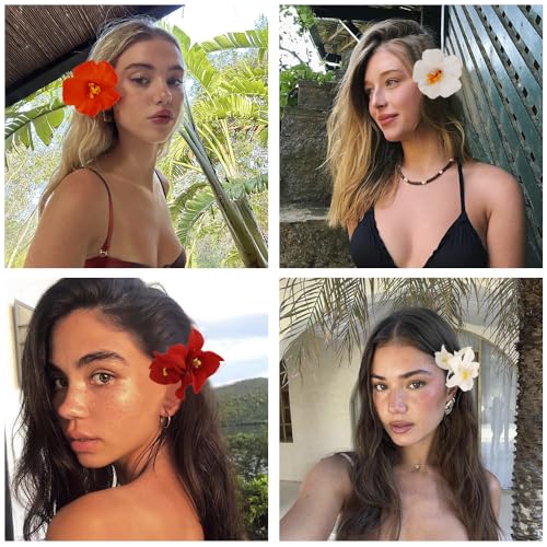 Exacoo 8pcs Hawaiian Flower Hair Clips Hibiscus Hair Clip For Women Tropical Plumeria hair Clips for Beach Vacation Summer...