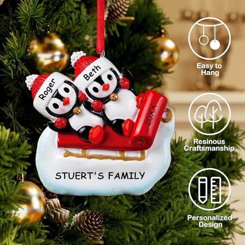 iDIY Personalized Family Christmas Ornaments - Family of 2/3/4/5/6/7/8 Penguin Ornaments for Christmas Tree - Custom Resin...