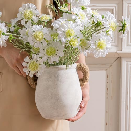 Ceramic Flower Vase Home Decor - 7.1 Inch White Rustic Table Flowers Vases Living Room Bedroom Plant Decoration Modern Far...