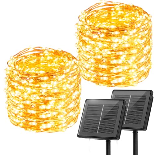 Minetom Solar String Lights, 2 Packs Total 66Ft 200 LED Solar Fairy Lights, Waterproof Solar Lights for Outside Patio Yard...