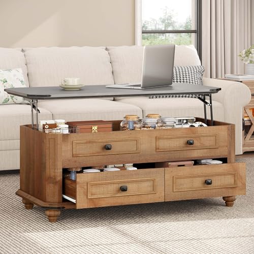 YITAHOME Lift Top Coffee Table with Storage 2 Drawers, Square Coffee Tables for Living Room, Farmhouse Coffee Table with L...