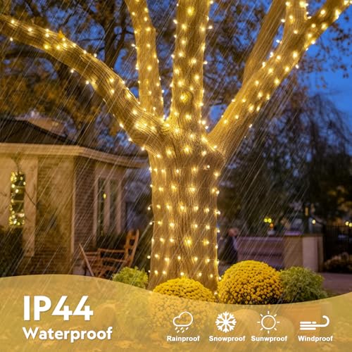 JMEXSUSS 168FT 600 LED Christmas Lights Outdoor Waterproof Clear Wire Indoor String Lights for Outside Warm White Christma...
