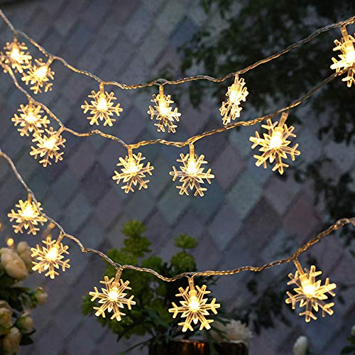 WesGen Christmas Lights，Snowflake String Lights Battery Operated Waterproof 20ft, 40 LED Fairy Lights for Xmas Garden Pati...