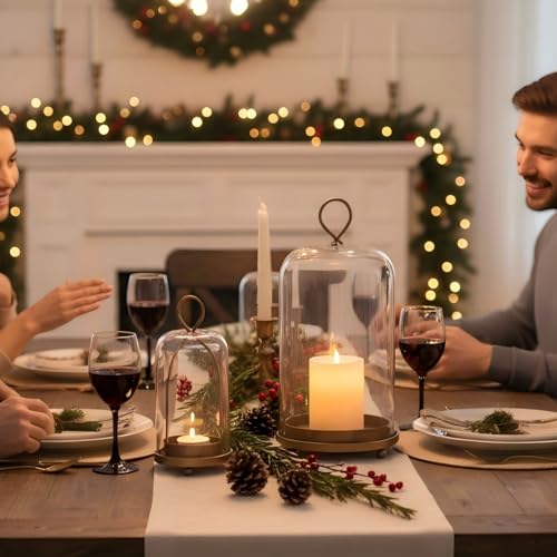 Hurricane Glass Candle Holders, Modern Farmhouse Coffee Table Decorations, Candle Holders for Pillar Candles Set of 2, Dec...