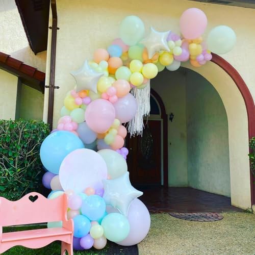 Pastel Balloons,12 Inch Macaron Pink Blue Purple Green Yellow Colorful Confetti Balloons with Ribbon,for Birthday Baby Sho...